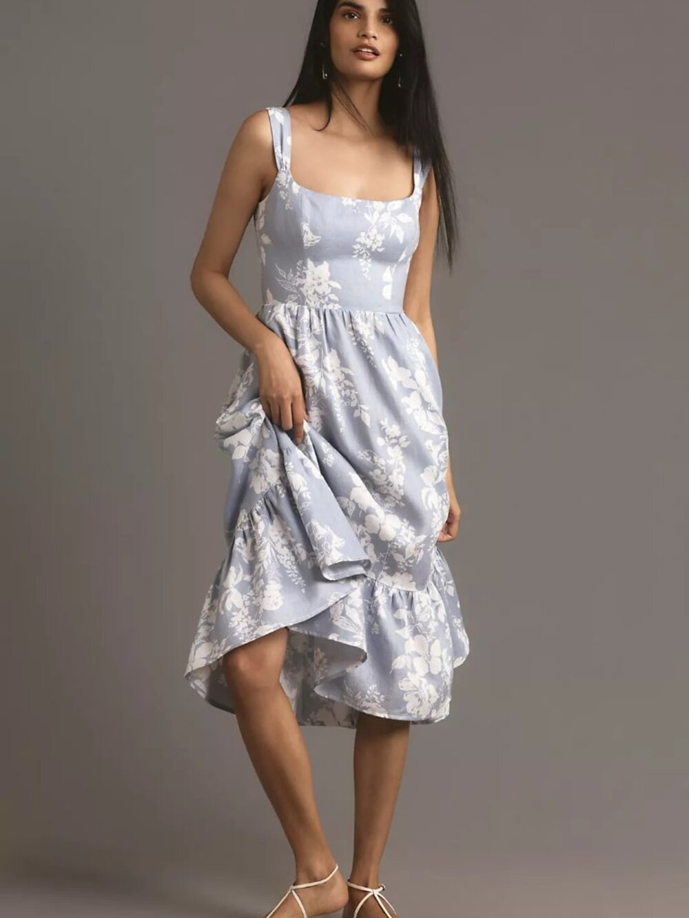 EUC Reformation Bucatini linen midi dress light blue floral - Picture 4 of 6